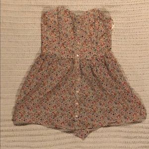 Floral Strapless Romper with Button Detail